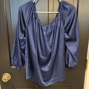 Boston Proper Navy peasant Blouse Ptp 20” to 25”  wear on or off the shoulder